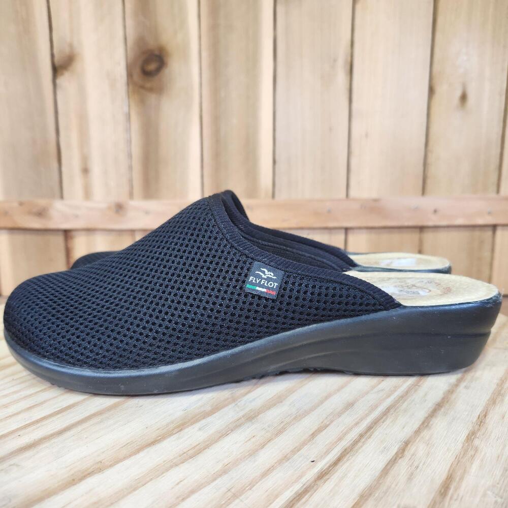 Fly Flot Comfort Mule Clog Slipper Shoes Womens 9.5 40 Black Mesh Slip On Italy